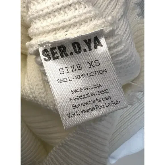 NWT SEROYA Retrofete White Distressed Knit Devin Sweater Oversized Size XS - Picture 6 of 10